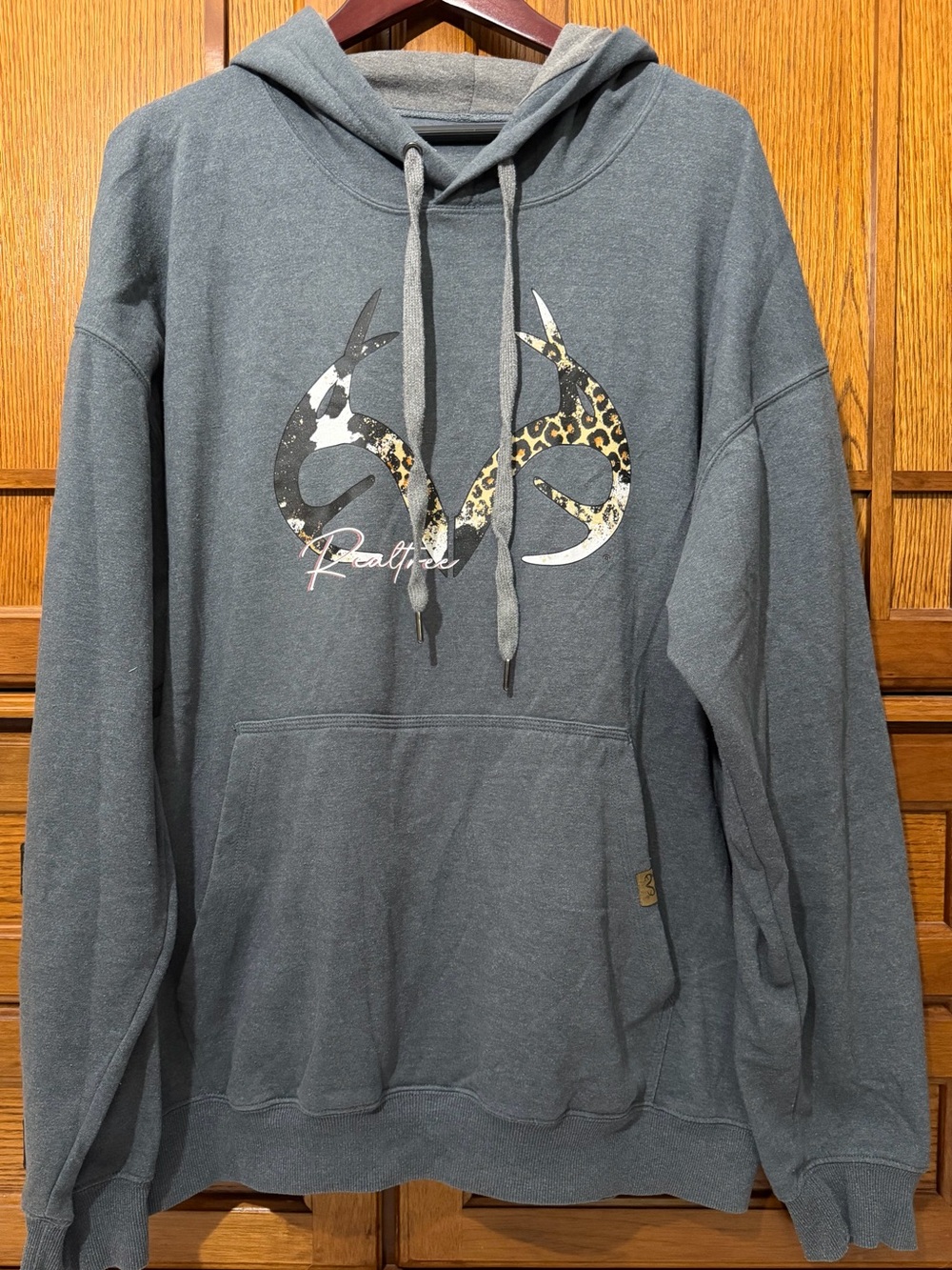 Realtree Leopard Cow Animal Print Antler Logo Pullover Fleece Hoodie RY1L-12551